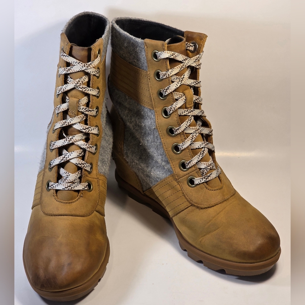 Sorel Women's 10 PDX Lace up Hidden Wedge Heel Lexie Elk Tan Brown Grey  Boots - Picture 7 of 13